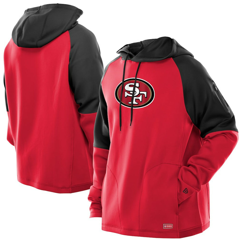San Francisco 49ers New Era Combine Authentic Color Block Raglan Pullover Hoodie - Scarlet - NFL