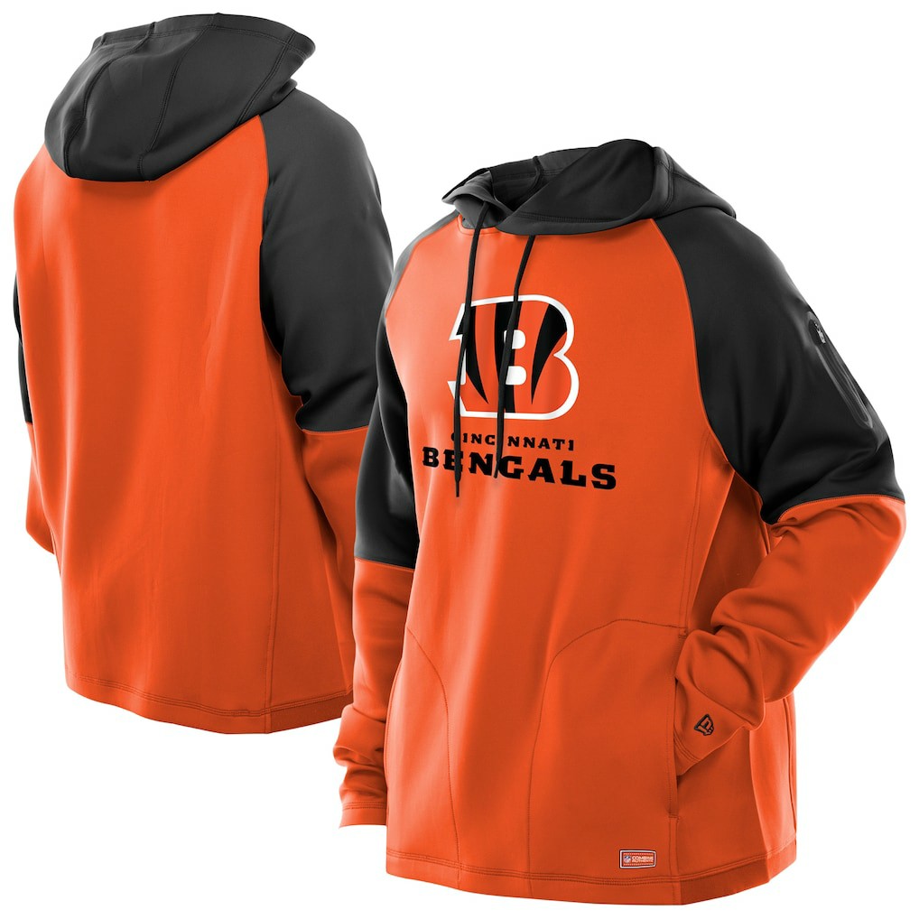 Cincinnati Bengals New Era Combine Authentic Color Block Raglan Pullover Hoodie - Orange - NFL