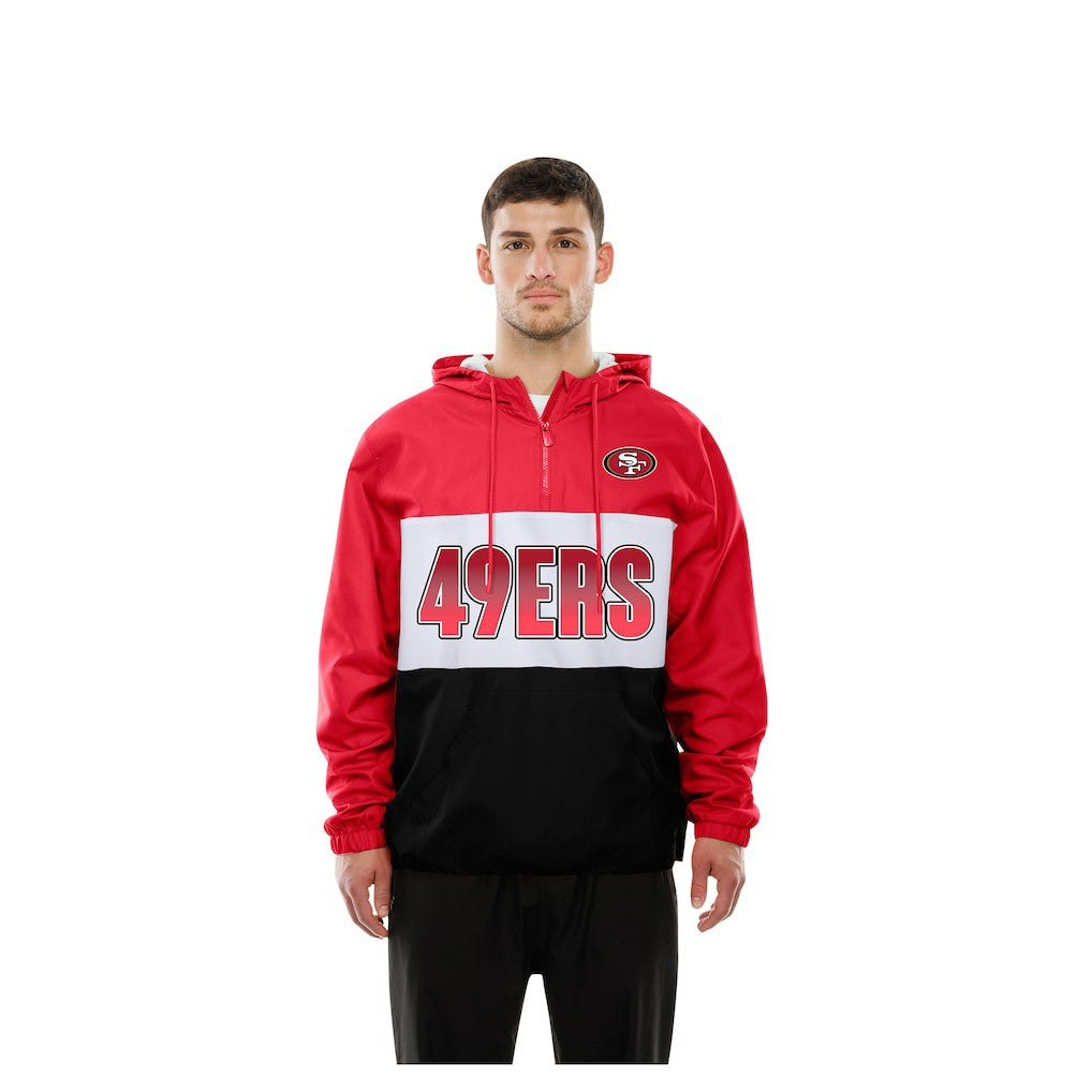 San Francisco 49ers New Era Ripstop Quarter-Zip Hooded Windbreaker - Scarlet - NFL