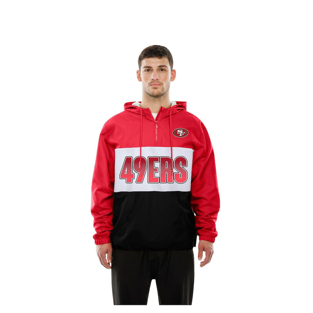 San Francisco 49ers New Era Ripstop Quarter-Zip Hooded Windbreaker - Scarlet - NFL