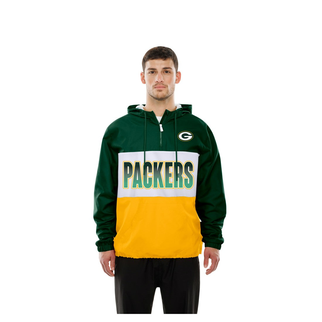 Green Bay Packers New Era Ripstop Quarter-Zip Hooded Windbreaker - Green - NFL
