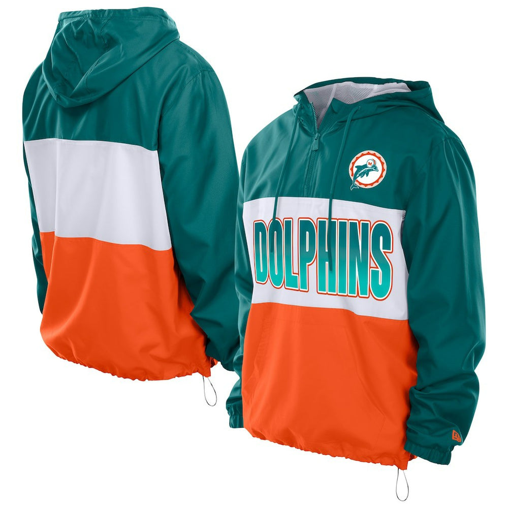 Miami Dolphins New Era Ripstop Quarter-Zip Hooded Windbreaker - Aqua - NFL