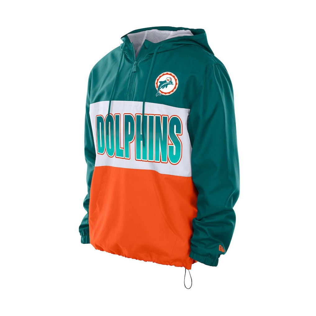 Miami Dolphins New Era Ripstop Quarter-Zip Hooded Windbreaker - Aqua - NFL