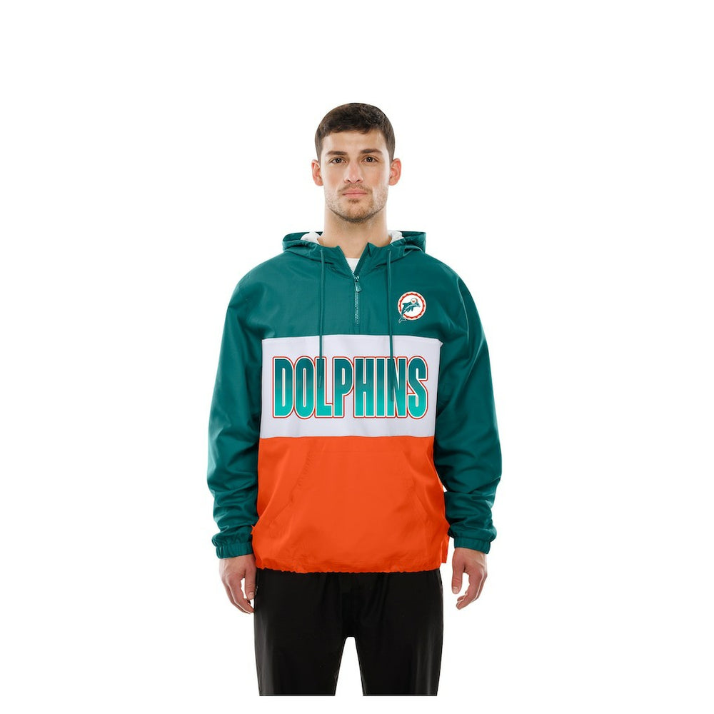 Miami Dolphins New Era Ripstop Quarter-Zip Hooded Windbreaker - Aqua - NFL