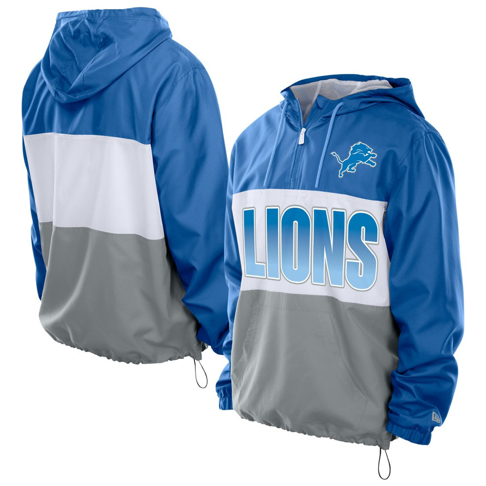 Detroit Lions New Era Ripstop Quarter-Zip Hooded Windbreaker - Blue - NFL