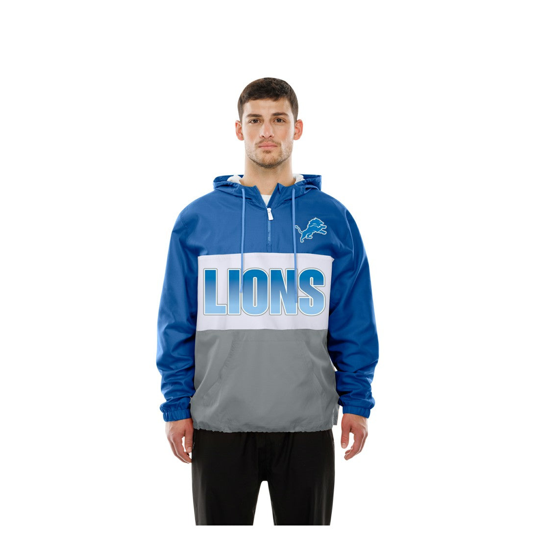 Detroit Lions New Era Ripstop Quarter-Zip Hooded Windbreaker - Blue - NFL