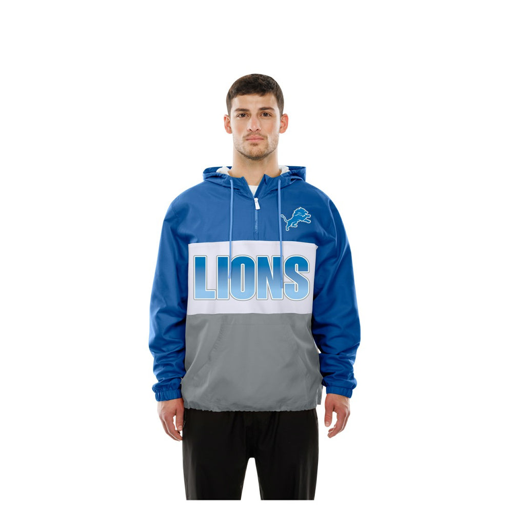 Detroit Lions New Era Ripstop Quarter-Zip Hooded Windbreaker - Blue - NFL