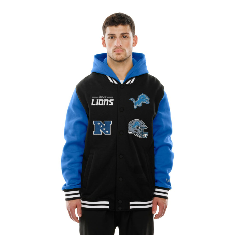 Detroit Lions New Era Full-Snap Fleece Hoodie Jacket - Black - NFL