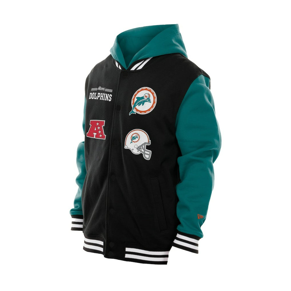 Miami Dolphins New Era Full-Snap Fleece Hoodie Jacket - Black - NFL