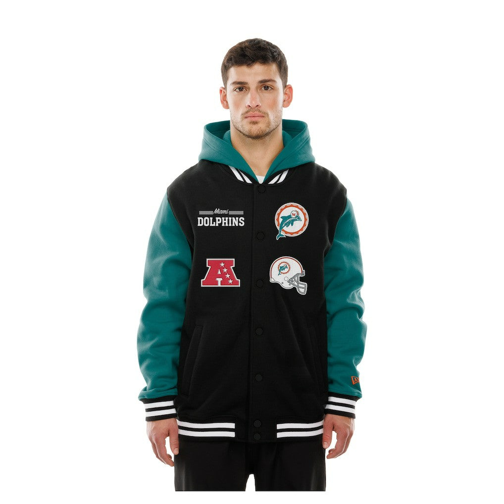 Miami Dolphins New Era Full-Snap Fleece Hoodie Jacket - Black - NFL
