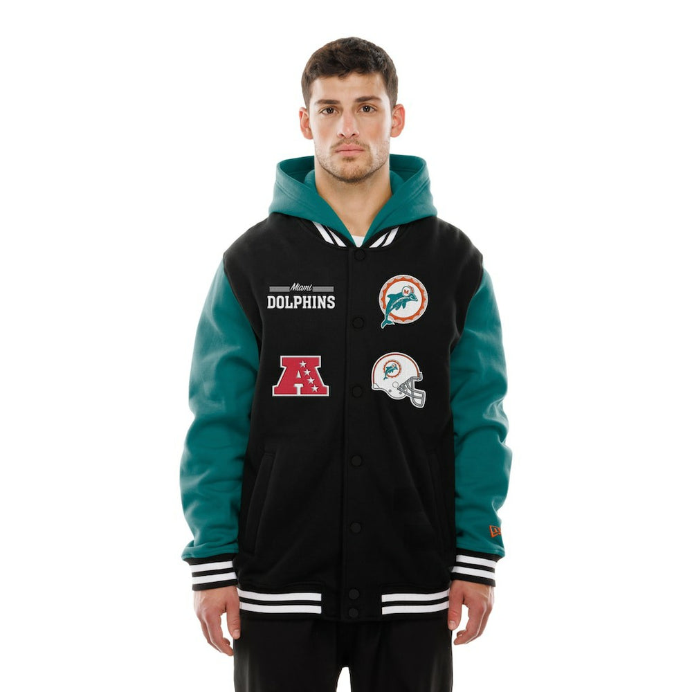 Miami Dolphins New Era Full-Snap Fleece Hoodie Jacket - Black - NFL
