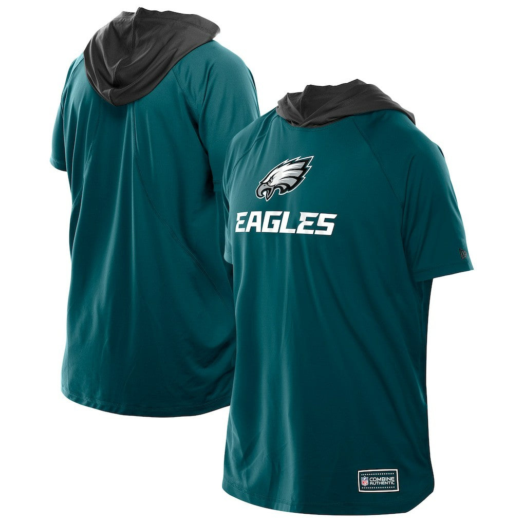 Philadelphia Eagles New Era Combine Authentic Hooded Raglan Short-Sleeve T-Shirt - Midnight Green - NFL