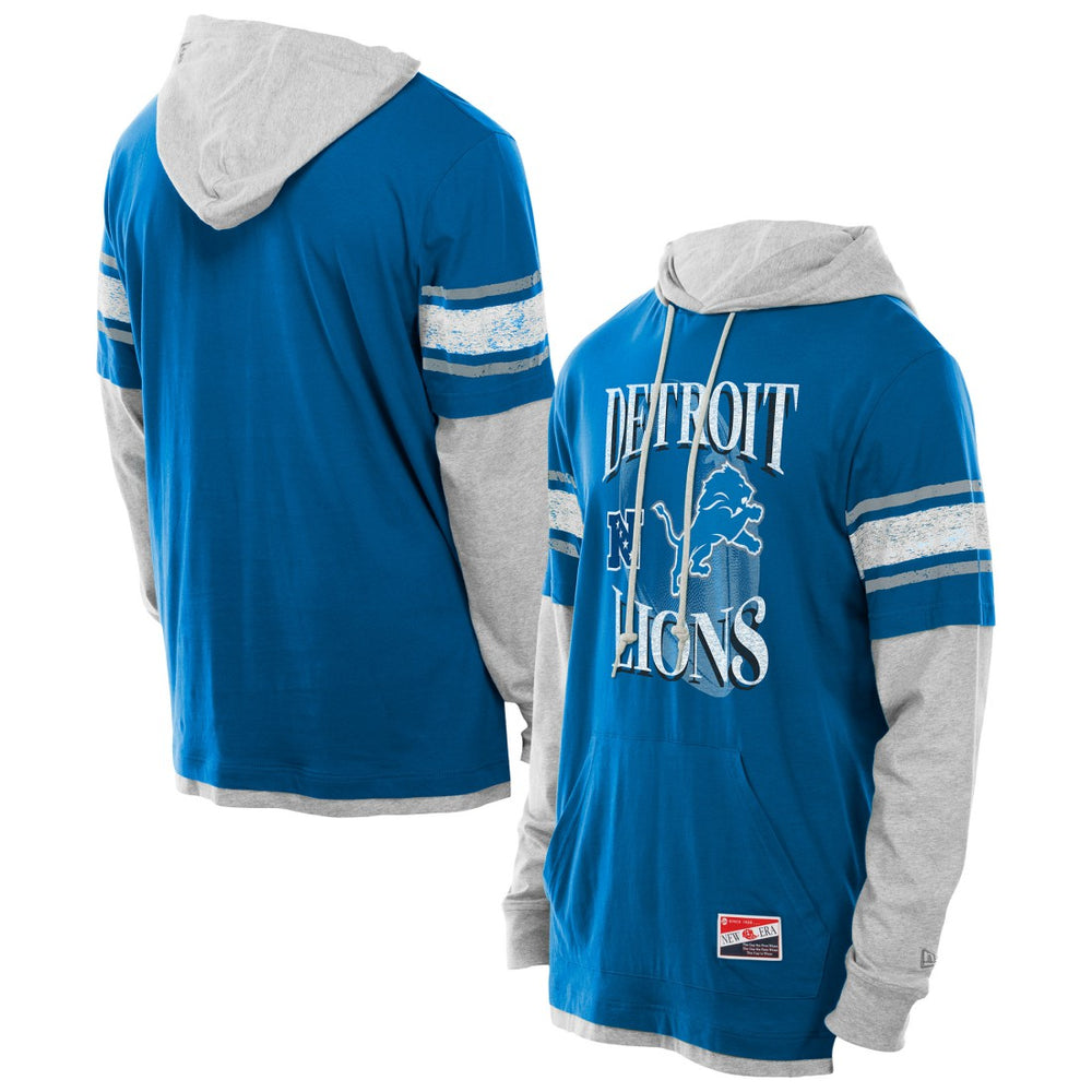 Detroit Lions New Era Twofer Layered Long Sleeve Hoodie T-Shirt - Blue - NFL