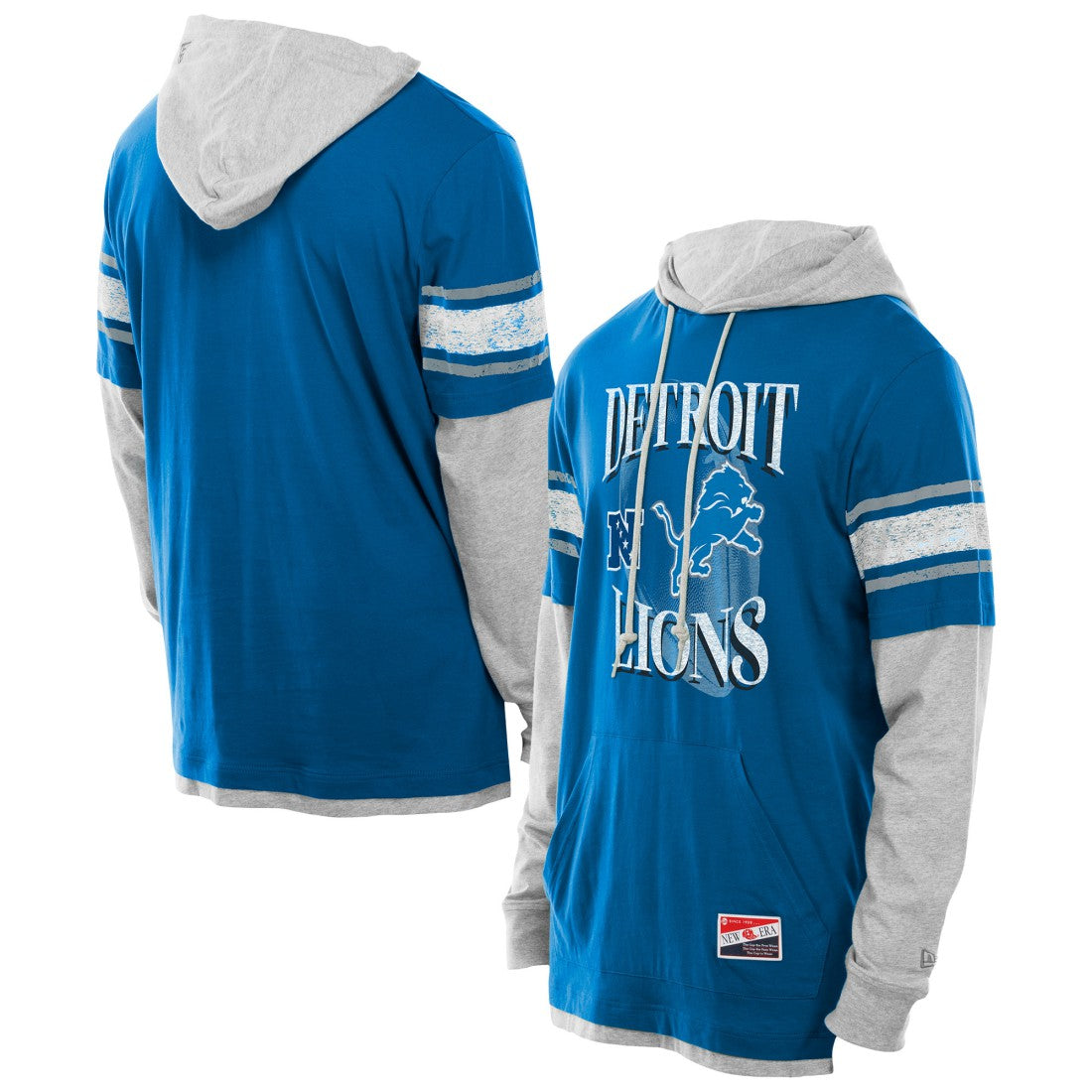 Detroit Lions New Era Twofer Layered Long Sleeve Hoodie T-Shirt - Blue - NFL