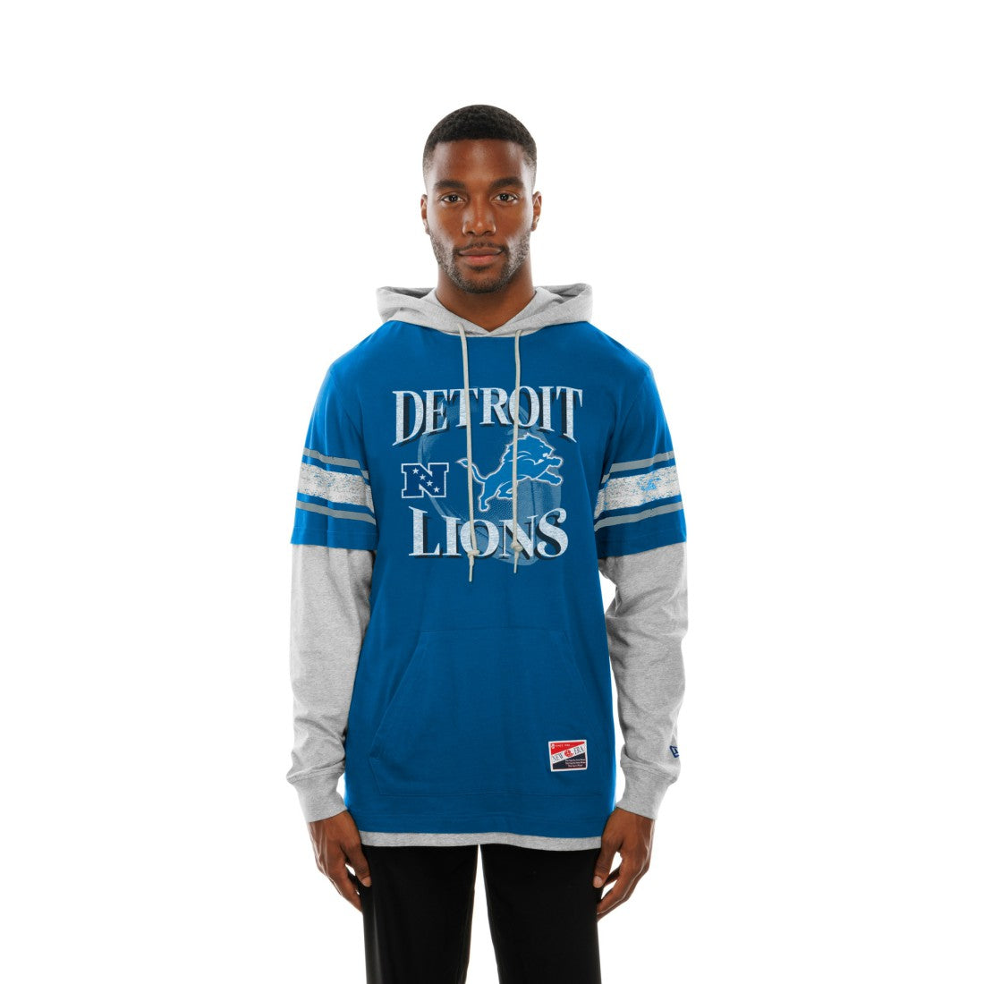 Detroit Lions New Era Twofer Layered Long Sleeve Hoodie T-Shirt - Blue - NFL