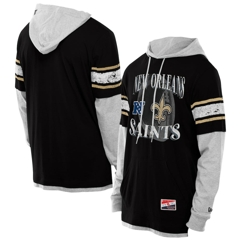 New Orleans Saints New Era Twofer Layered Long Sleeve Hoodie T-Shirt - Black - NFL