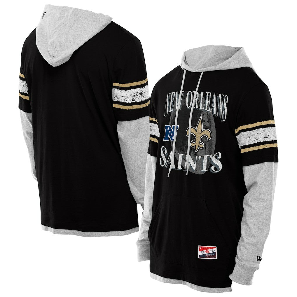 New Orleans Saints New Era Twofer Layered Long Sleeve Hoodie T-Shirt - Black - NFL