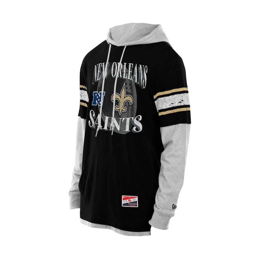 New Orleans Saints New Era Twofer Layered Long Sleeve Hoodie T-Shirt - Black - NFL