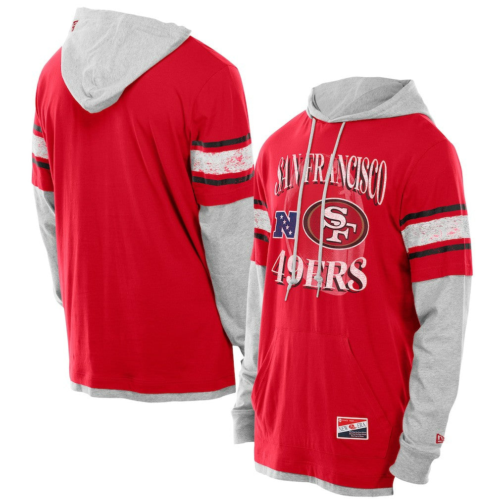San Francisco 49ers New Era Twofer Layered Long Sleeve Hoodie T-Shirt - Scarlet - NFL