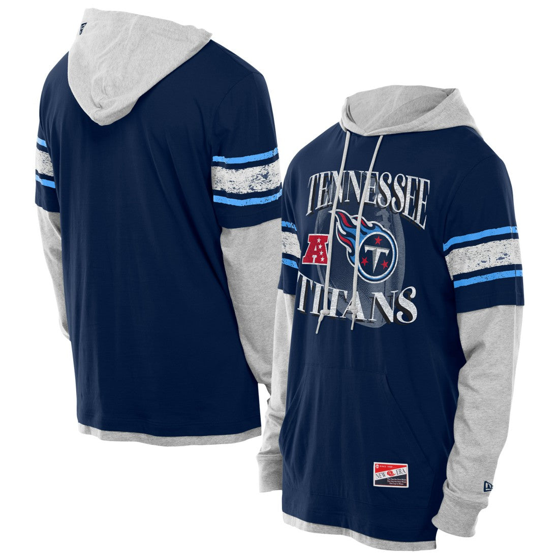 Tennessee Titans New Era Twofer Layered Long Sleeve Hoodie T-Shirt - Navy - NFL
