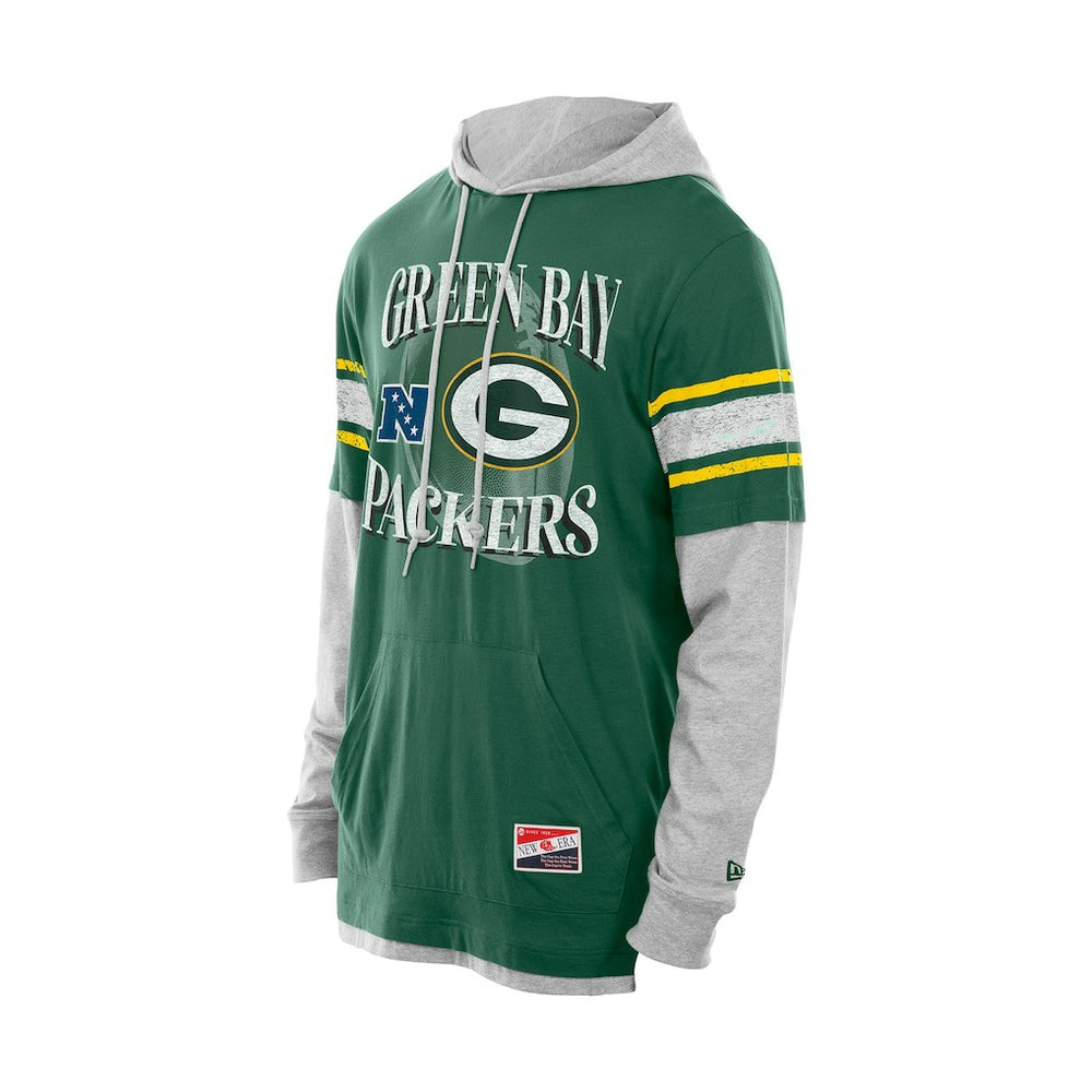 Green Bay Packers New Era Twofer Layered Long Sleeve Hoodie T-Shirt - Green - NFL