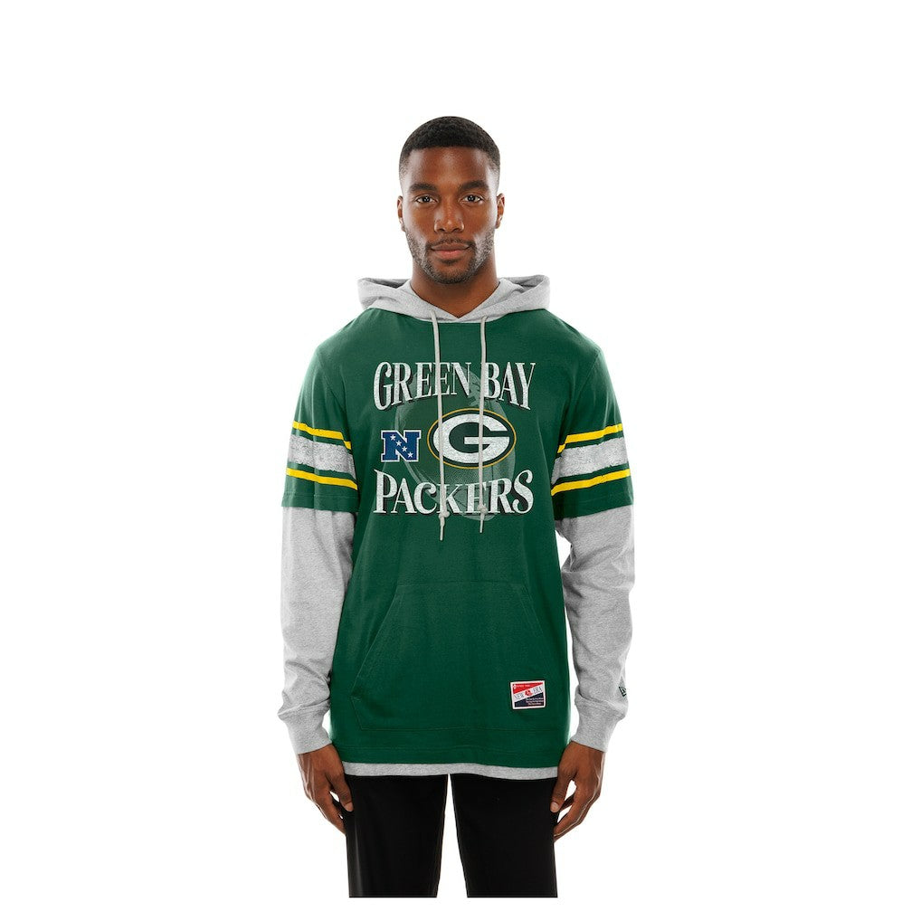 Green Bay Packers New Era Twofer Layered Long Sleeve Hoodie T-Shirt - Green - NFL
