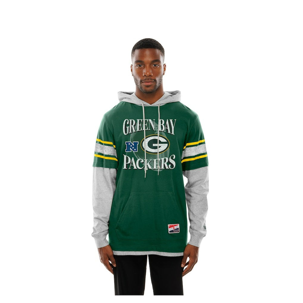 Green Bay Packers New Era Twofer Layered Long Sleeve Hoodie T-Shirt - Green - NFL