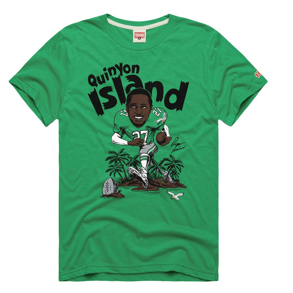 Quinyon Mitchell Philadelphia Eagles Homage Unisex Caricature Player Tri-Blend T-Shirt - Kelly Green - NFL