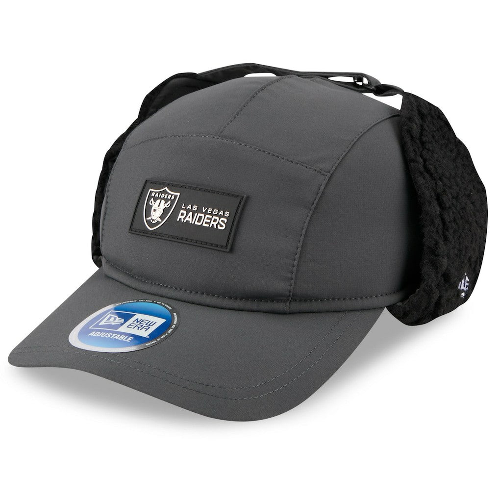 Las Vegas Raiders New Era 2025 Sideline Cold Weather Runner Dog Ear Adjustable Hat - Charcoal - NFL