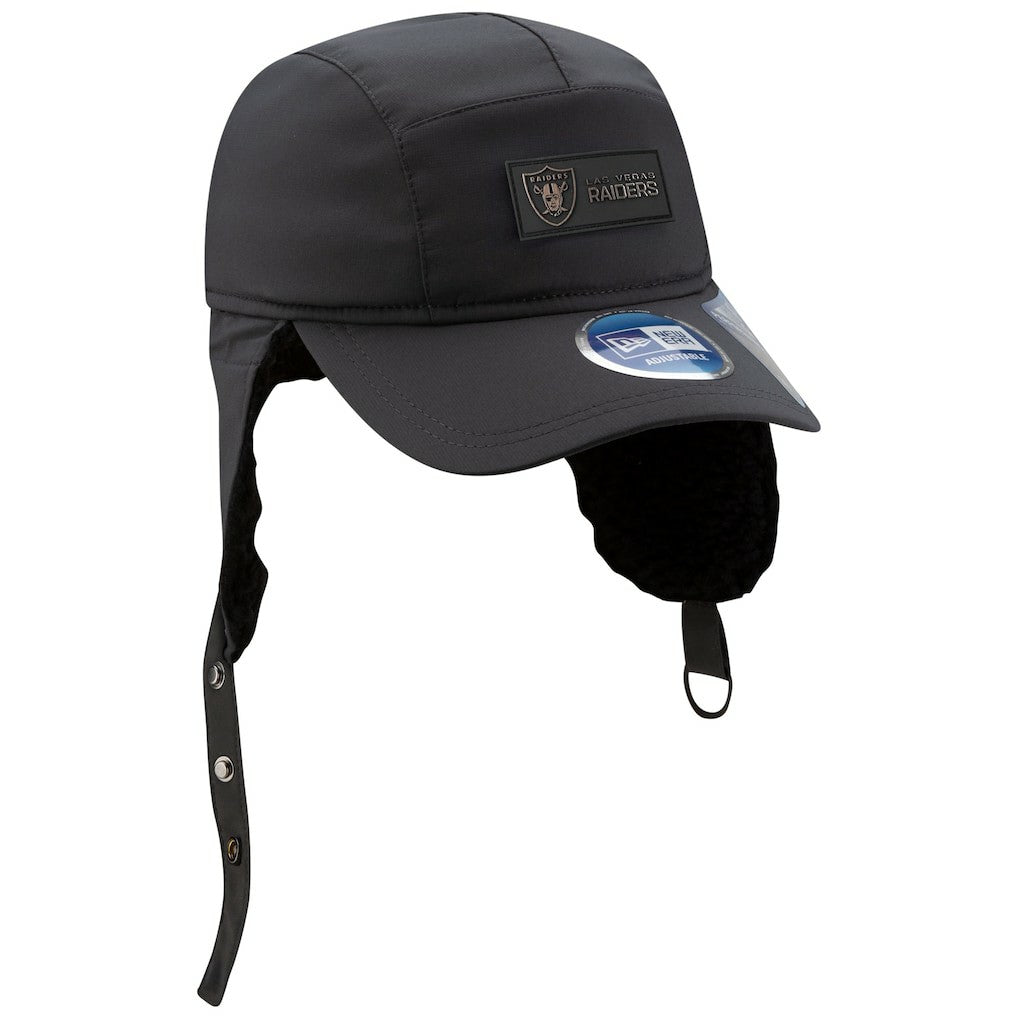 Las Vegas Raiders New Era 2025 Sideline Cold Weather Runner Dog Ear Adjustable Hat - Charcoal - NFL