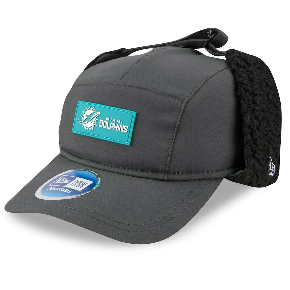 Miami Dolphins New Era 2025 Sideline Cold Weather Runner Dog Ear Adjustable Hat - Charcoal - NFL