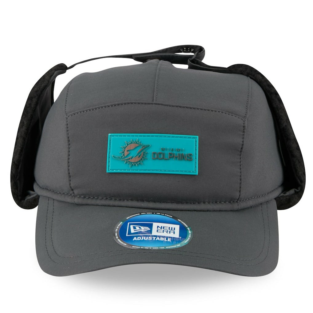 Miami Dolphins New Era 2025 Sideline Cold Weather Runner Dog Ear Adjustable Hat - Charcoal - NFL