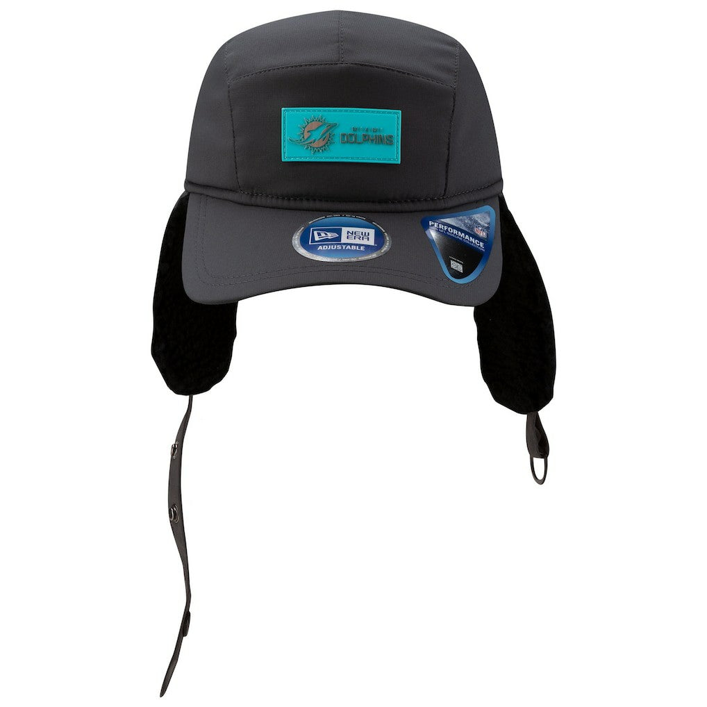 Miami Dolphins New Era 2025 Sideline Cold Weather Runner Dog Ear Adjustable Hat - Charcoal - NFL