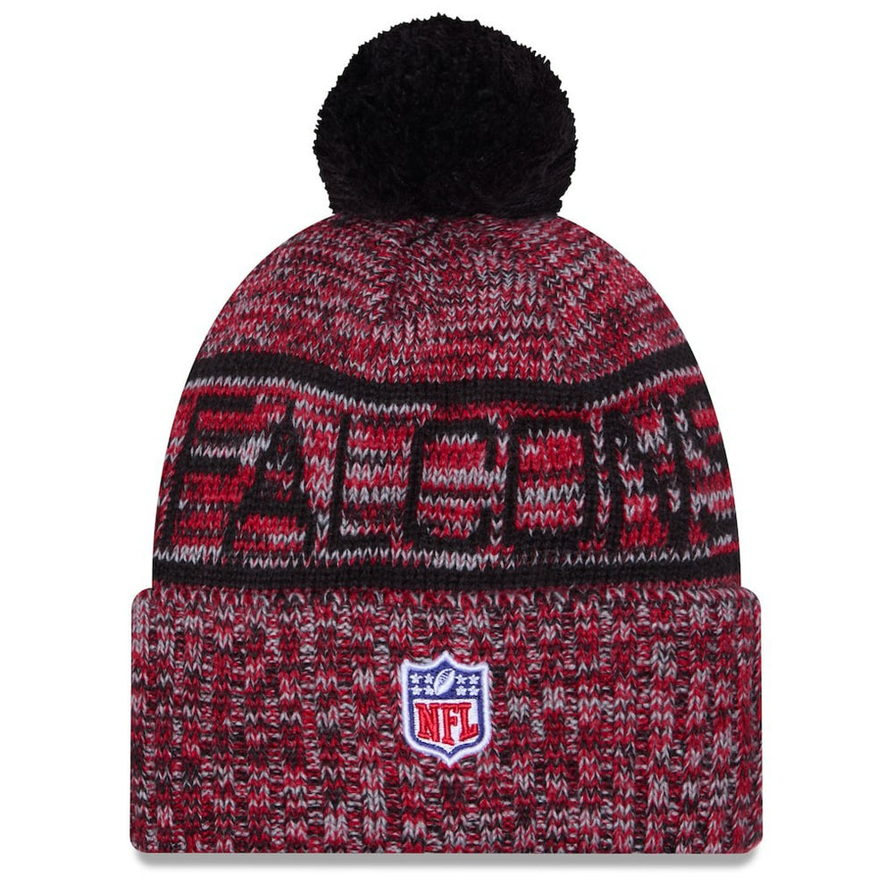 Atlanta Falcons New Era 2025 Sideline Cold Weather Cuffed Knit Hat with Pom - Red - NFL