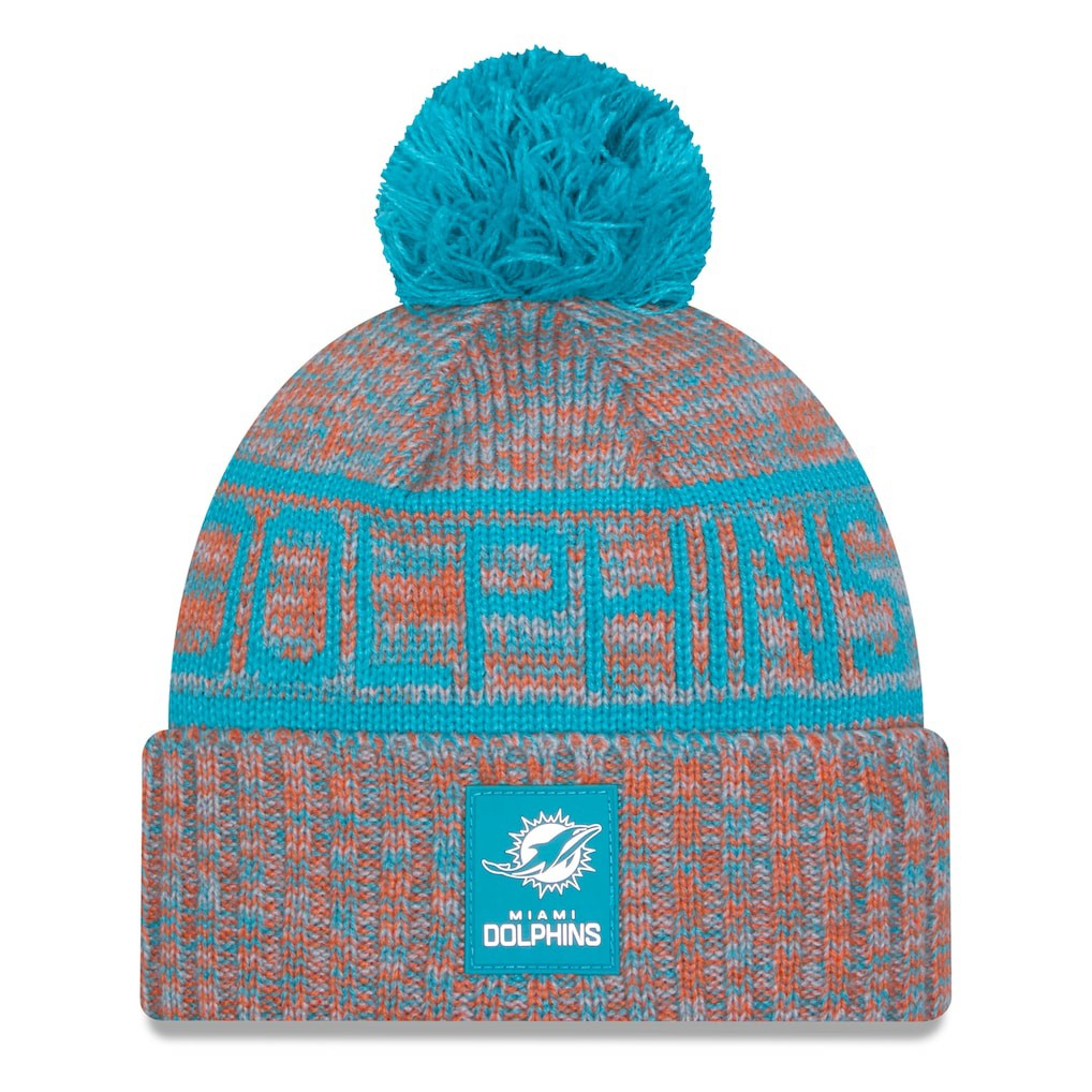 Miami Dolphins New Era 2025 Sideline Cold Weather Cuffed Knit Hat with Pom - Orange - NFL