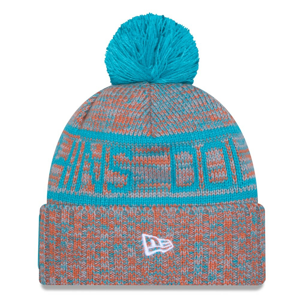 Miami Dolphins New Era 2025 Sideline Cold Weather Cuffed Knit Hat with Pom - Orange - NFL