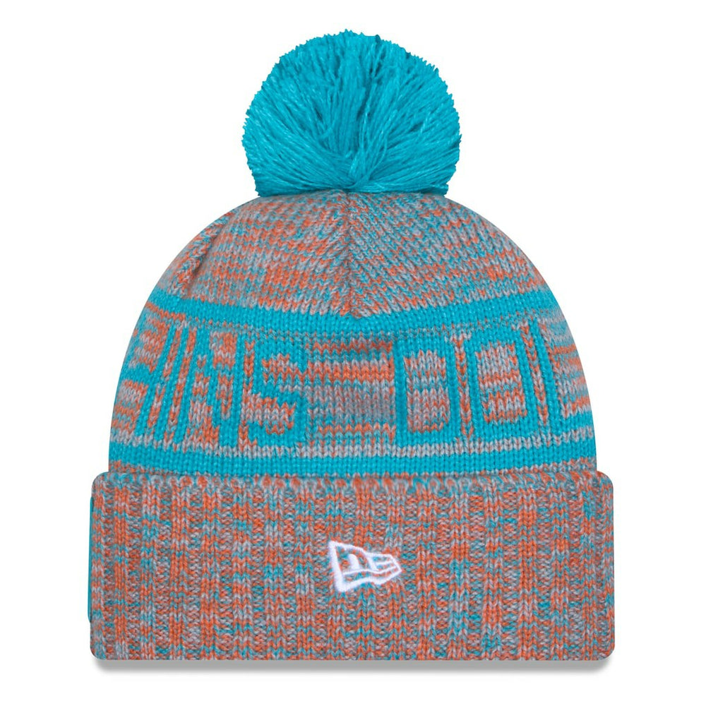 Miami Dolphins New Era 2025 Sideline Cold Weather Cuffed Knit Hat with Pom - Orange - NFL