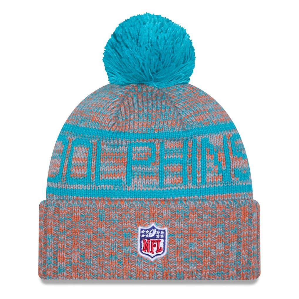 Miami Dolphins New Era 2025 Sideline Cold Weather Cuffed Knit Hat with Pom - Orange - NFL