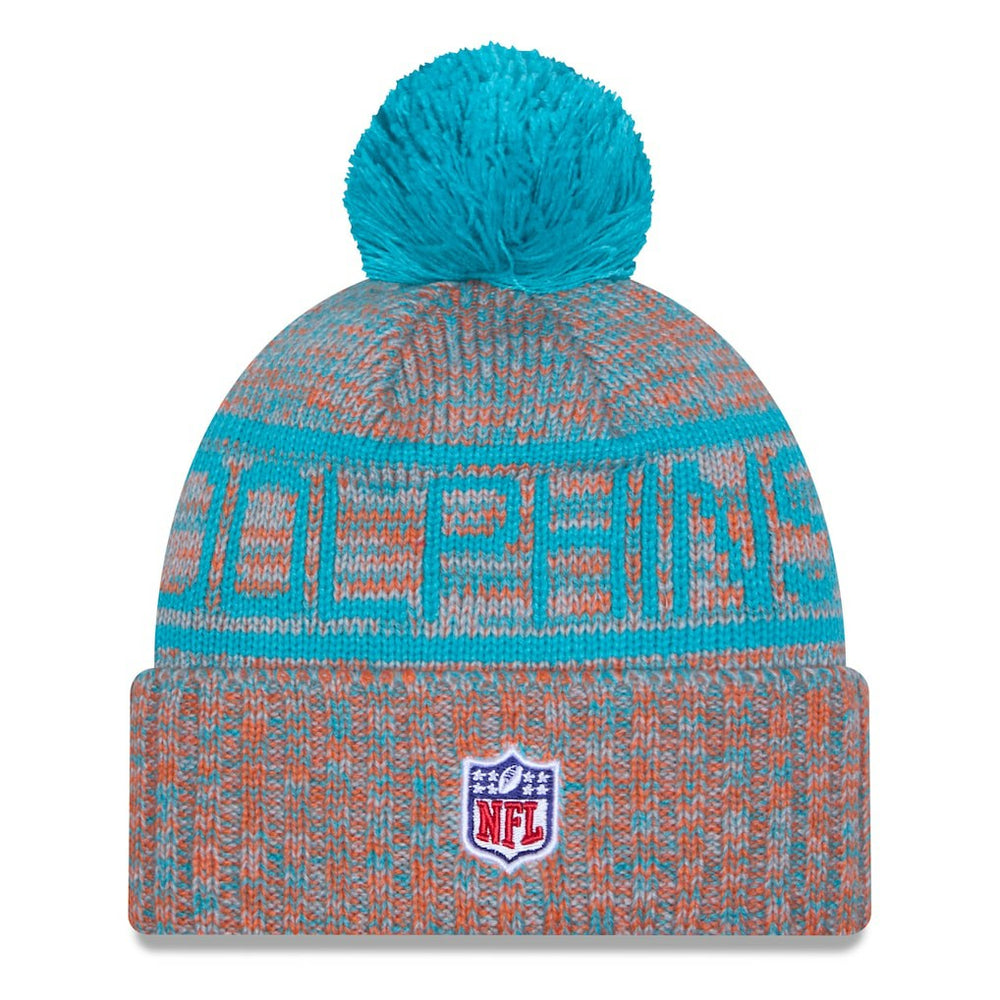 Miami Dolphins New Era 2025 Sideline Cold Weather Cuffed Knit Hat with Pom - Orange - NFL