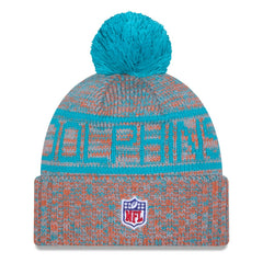 Miami Dolphins New Era 2025 Sideline Cold Weather Cuffed Knit Hat with Pom - Orange - NFL