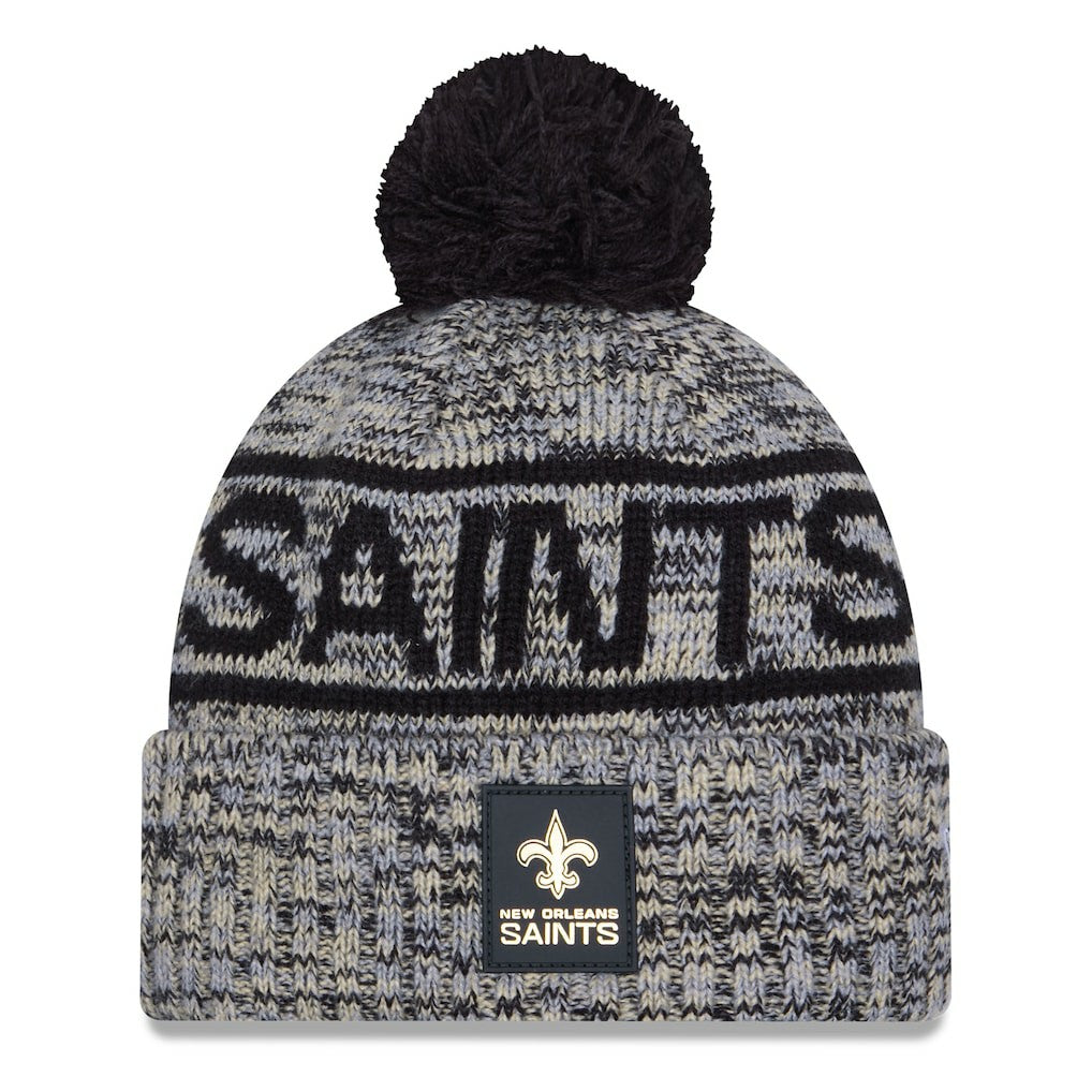 New Orleans Saints New Era 2025 Sideline Cold Weather Cuffed Knit Hat with Pom - Black - NFL