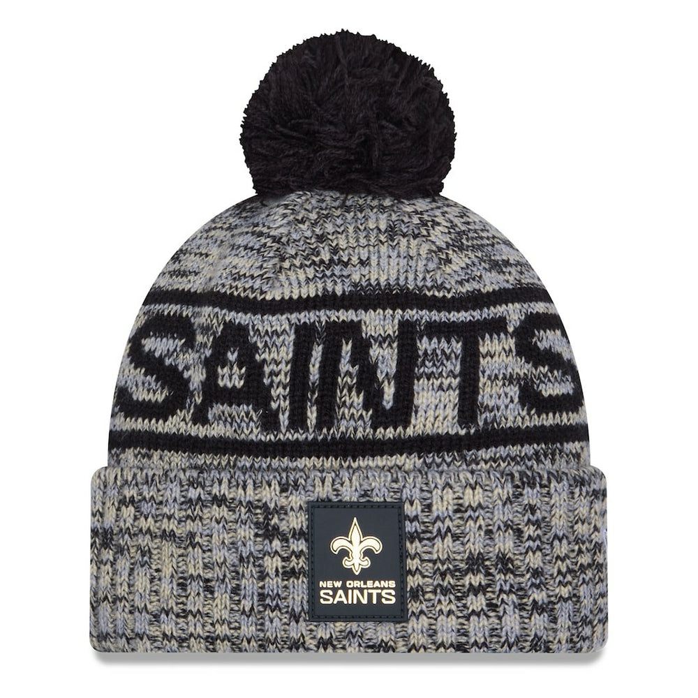 New Orleans Saints New Era 2025 Sideline Cold Weather Cuffed Knit Hat with Pom - Black - NFL