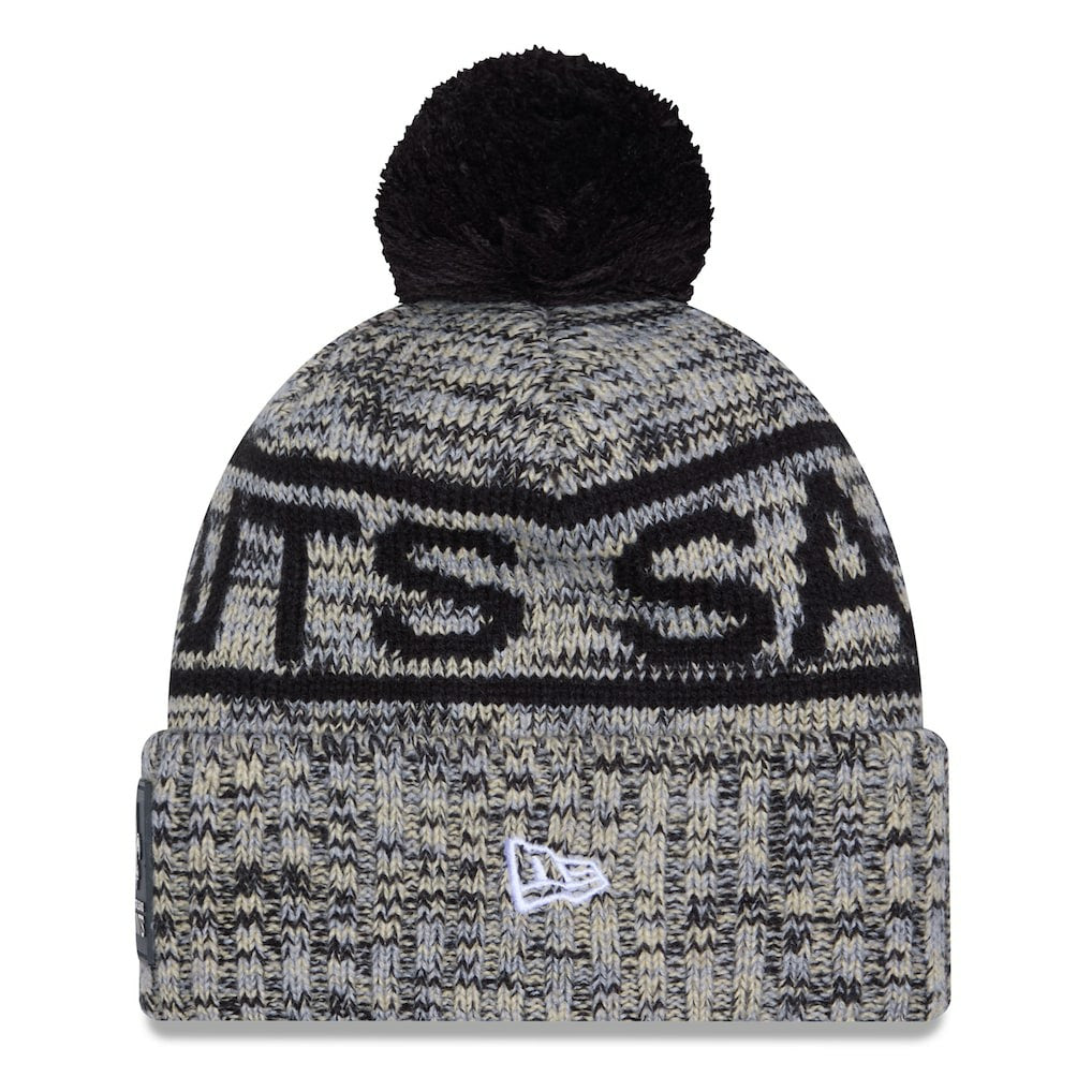 New Orleans Saints New Era 2025 Sideline Cold Weather Cuffed Knit Hat with Pom - Black - NFL