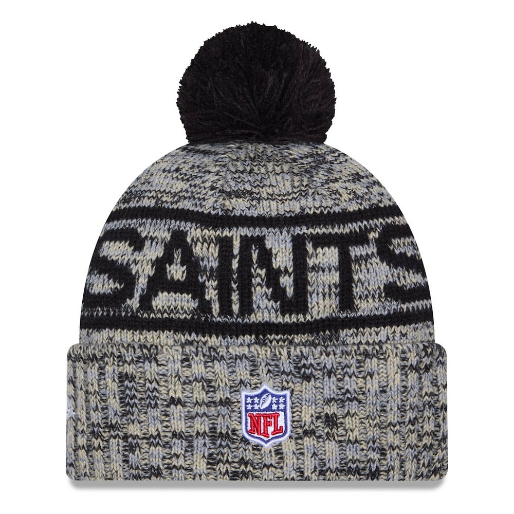 New Orleans Saints New Era 2025 Sideline Cold Weather Cuffed Knit Hat with Pom - Black - NFL