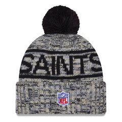 New Orleans Saints New Era 2025 Sideline Cold Weather Cuffed Knit Hat with Pom - Black - NFL