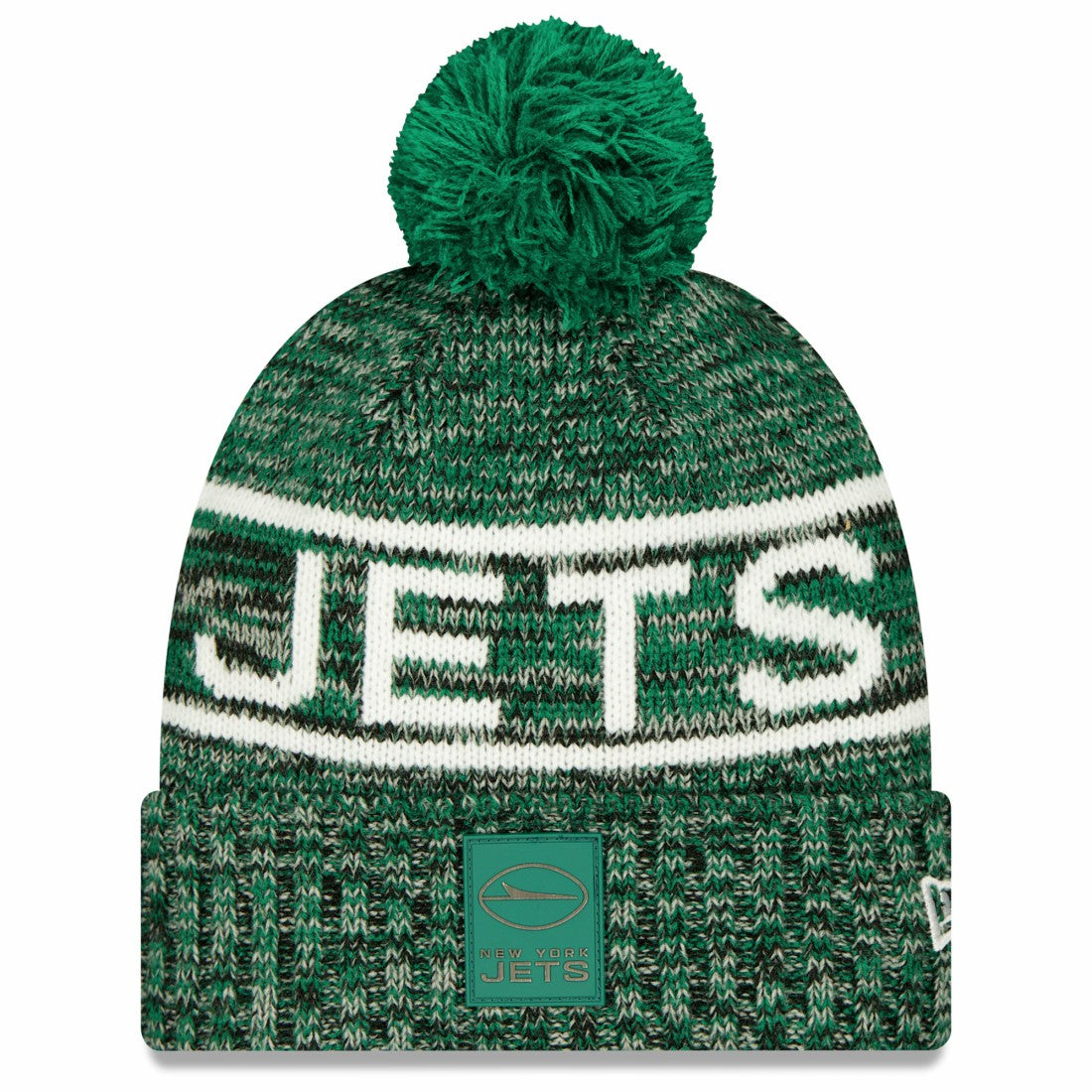 New York Jets New Era 2025 Sideline Cold Weather Cuffed Knit Hat with Pom - Green - NFL