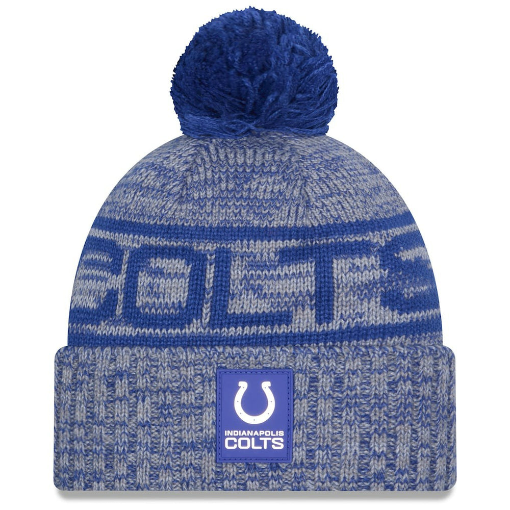 Indianapolis Colts New Era 2025 Sideline Cold Weather Cuffed Knit Hat with Pom - Royal - NFL