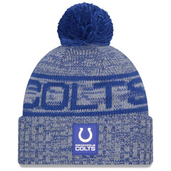 Indianapolis Colts New Era 2025 Sideline Cold Weather Cuffed Knit Hat with Pom - Royal - NFL