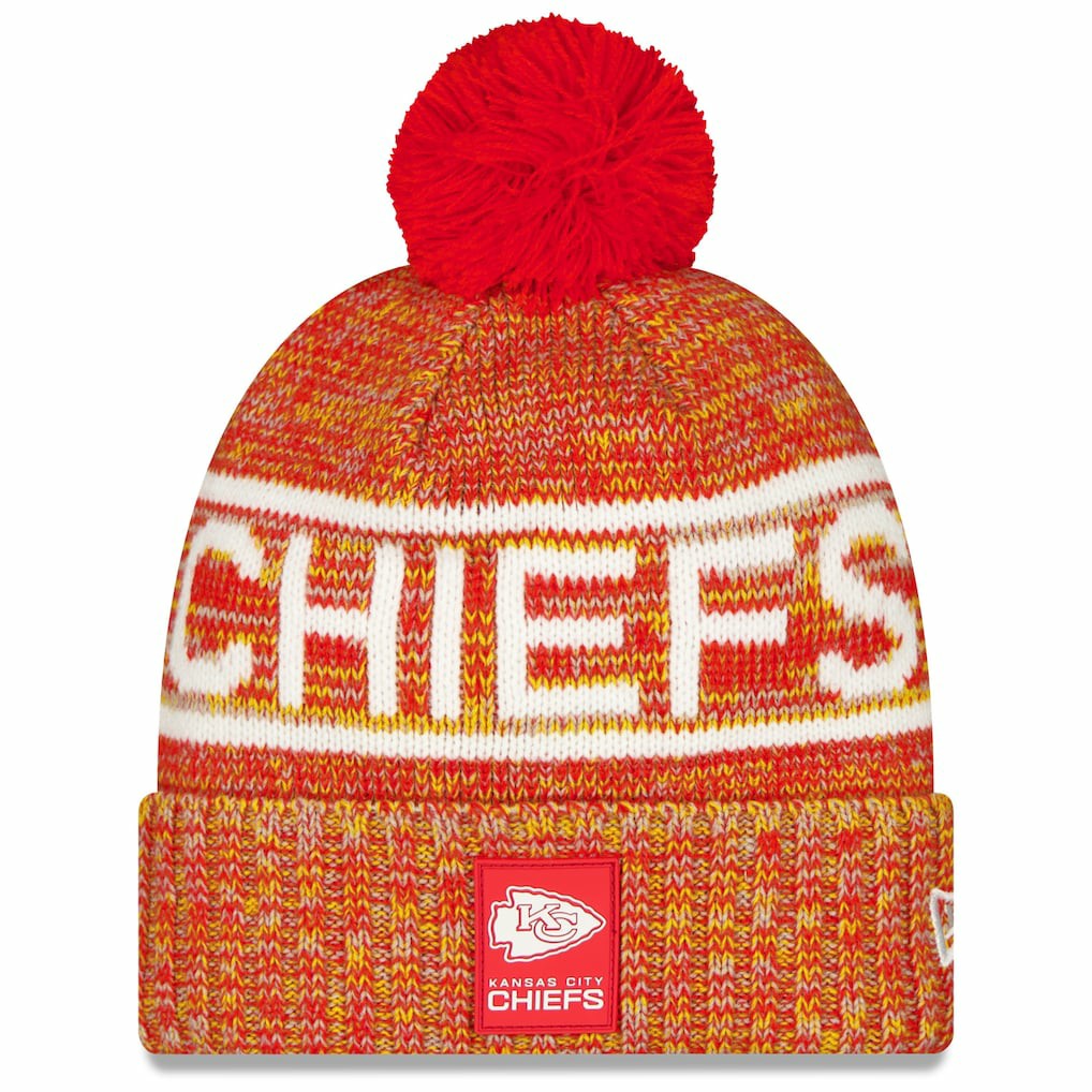 Kansas City Chiefs New Era 2025 Sideline Cold Weather Cuffed Knit Hat with Pom - Red - NFL