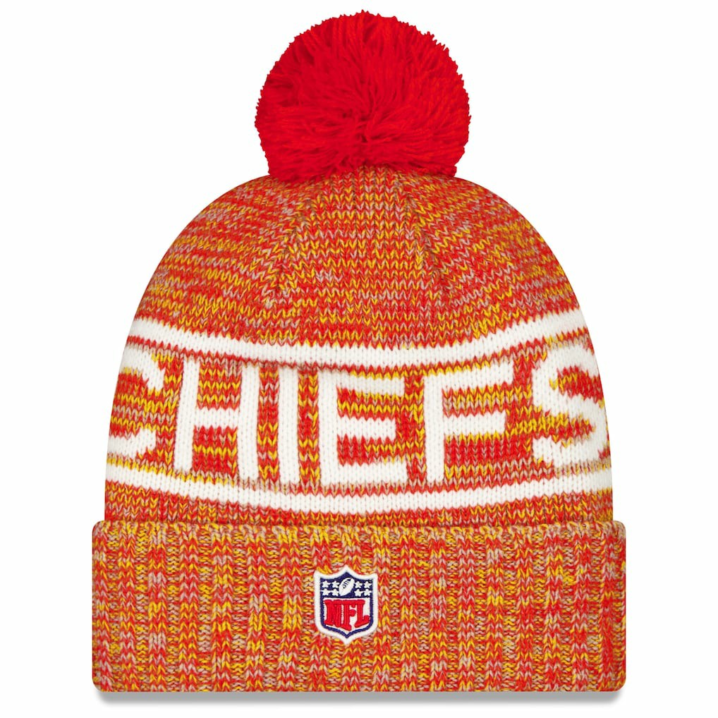 Kansas City Chiefs New Era 2025 Sideline Cold Weather Cuffed Knit Hat with Pom - Red - NFL